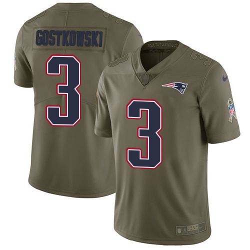 Nike Patriots #3 Stephen Gostkowski Olive Men's Stitched NFL Limited Salute To Service Jersey - Click Image to Close